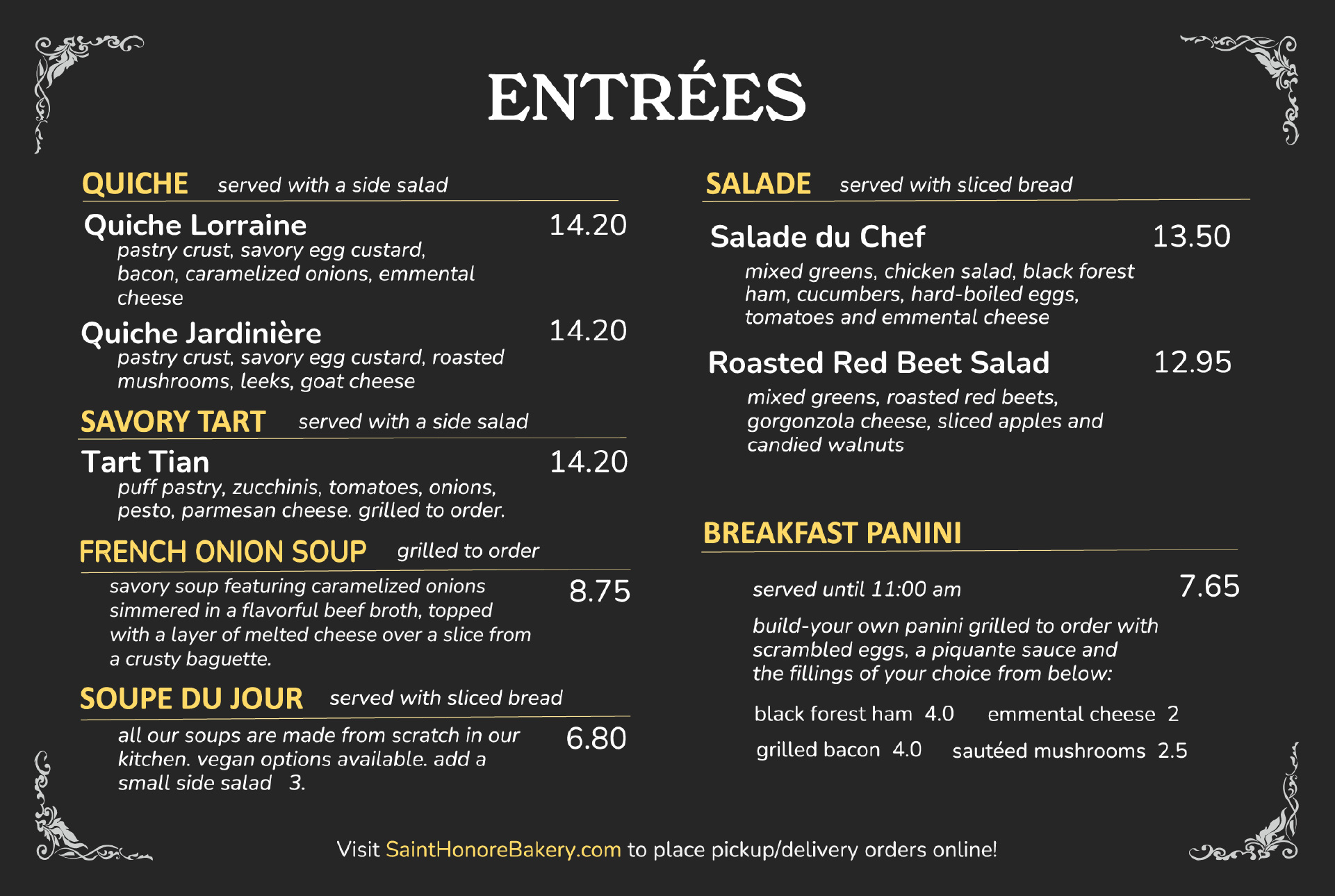 St. Honore Menu 3